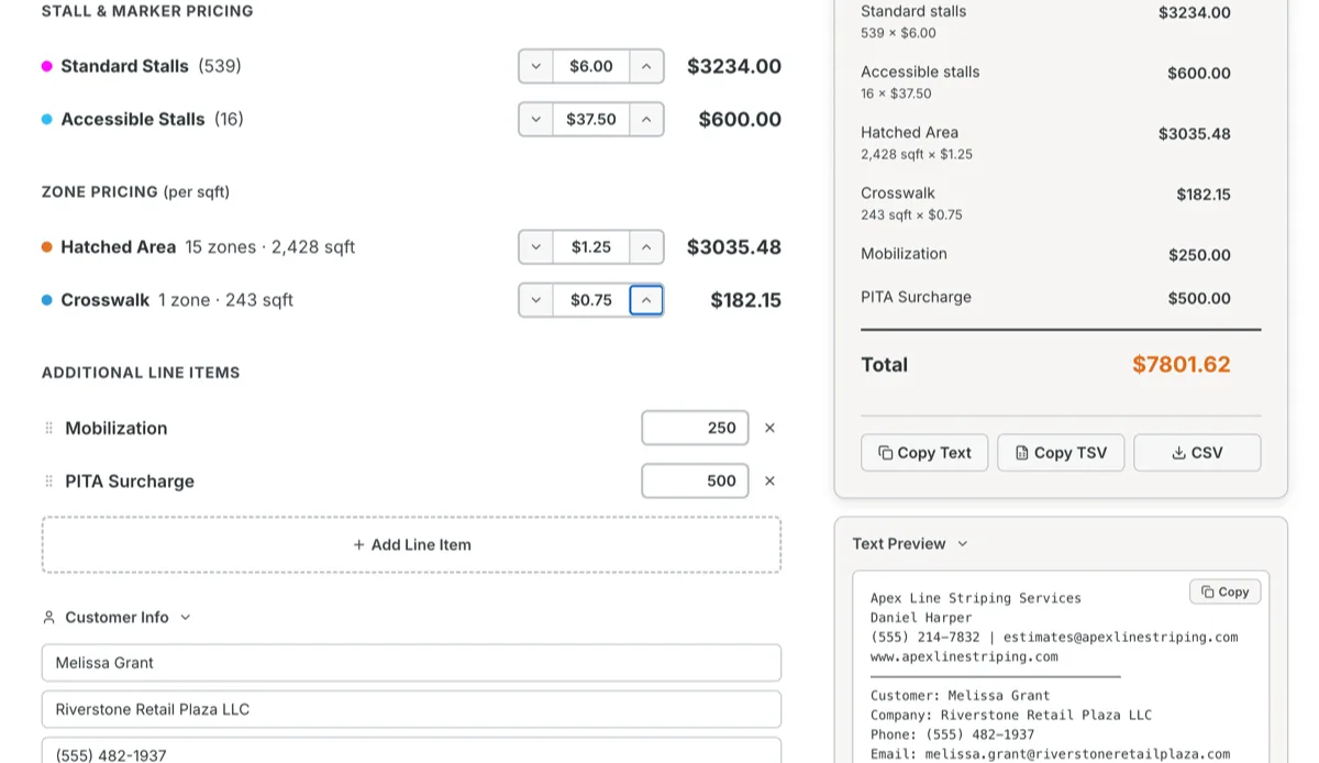 StripeSight estimate calculator showing line items and total price
